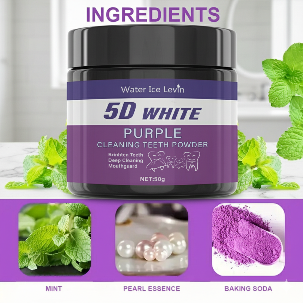 5D White Teeth Powder. Purple  - Teeth Whitening With Baking Soda avaliação e preço