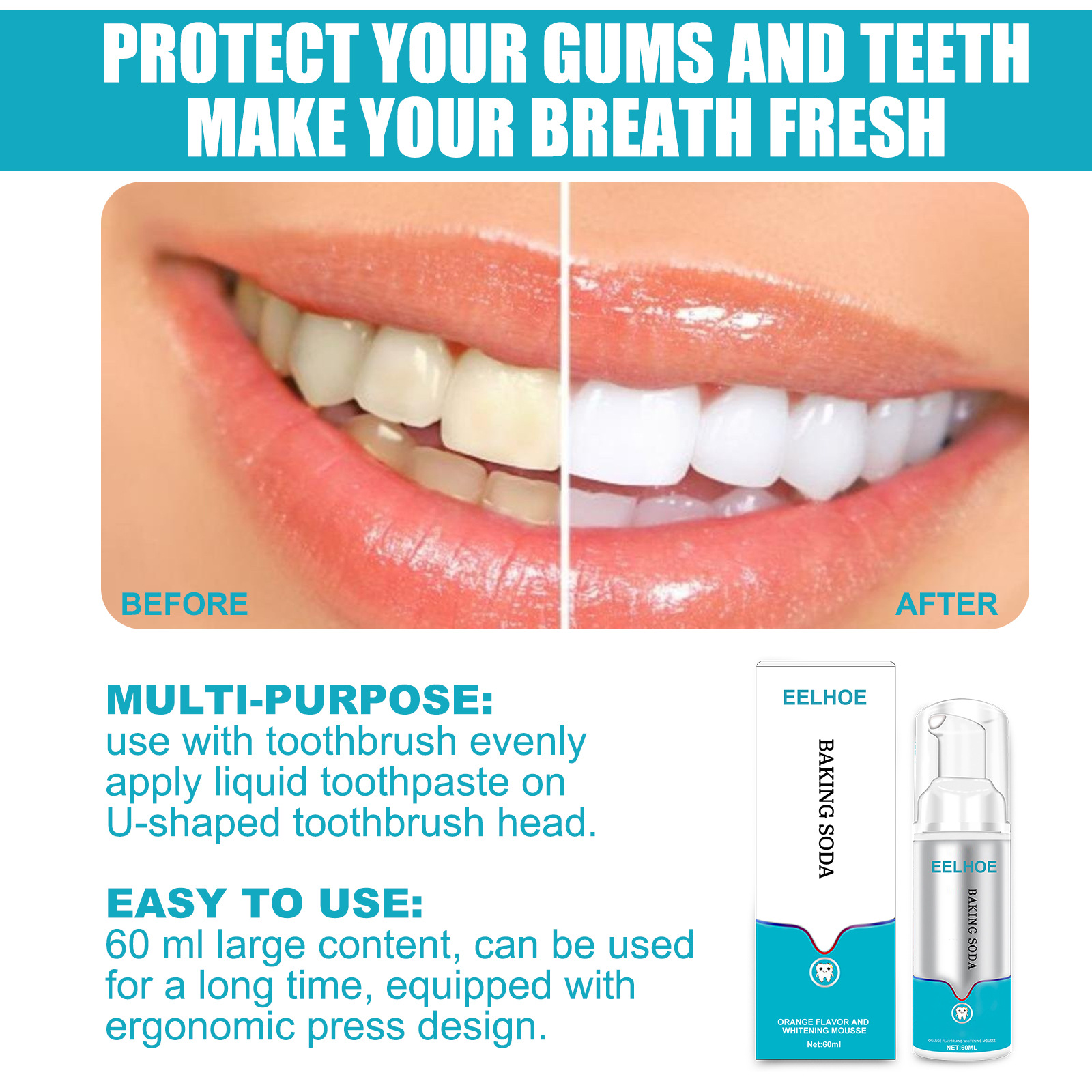 Eelhoe 60ml Baking Soda Teeth  - Teeth Whitening With Baking Soda avaliação e preço