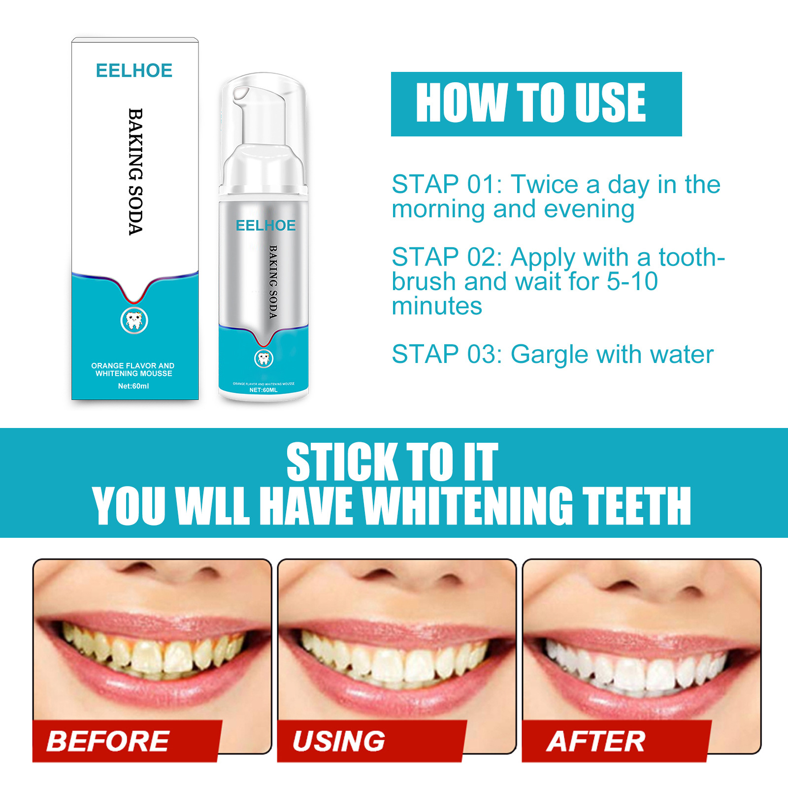 Eelhoe 60ml Baking Soda Teeth  - Teeth Whitening With Baking Soda avaliação e preço